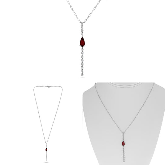 14K White Gold Pear Ruby Necklace