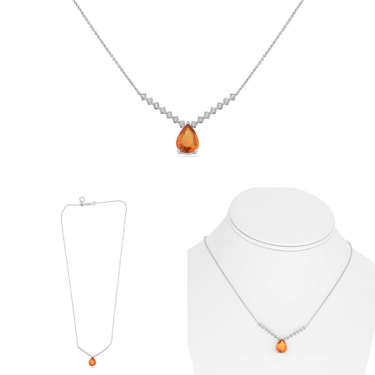 18K White Gold Pear Orange Sapphire Necklace