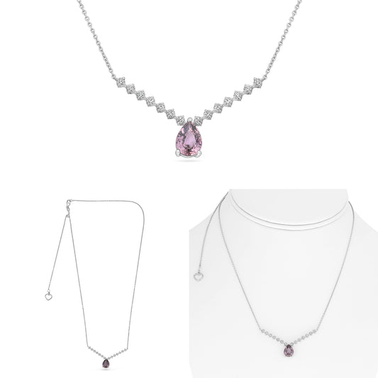 18K White Gold Pear Pink Sapphire Necklace