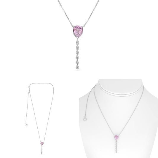 18K White Gold Pear Pink Sapphire Necklace