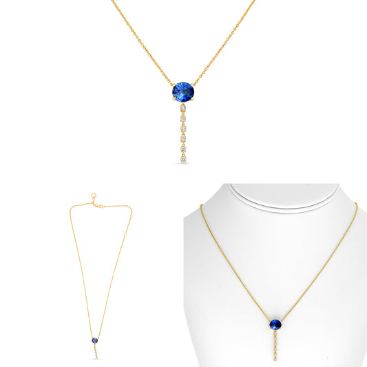 18K Yellow Gold Oval Sapphire Necklace