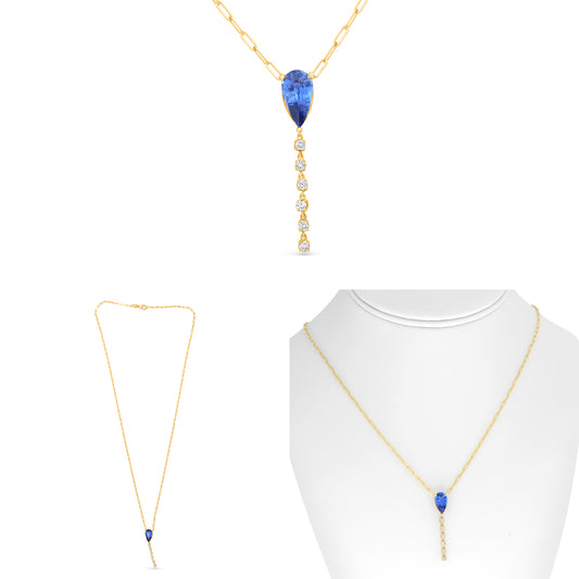 18K Yellow Gold Pear Sapphire Necklace