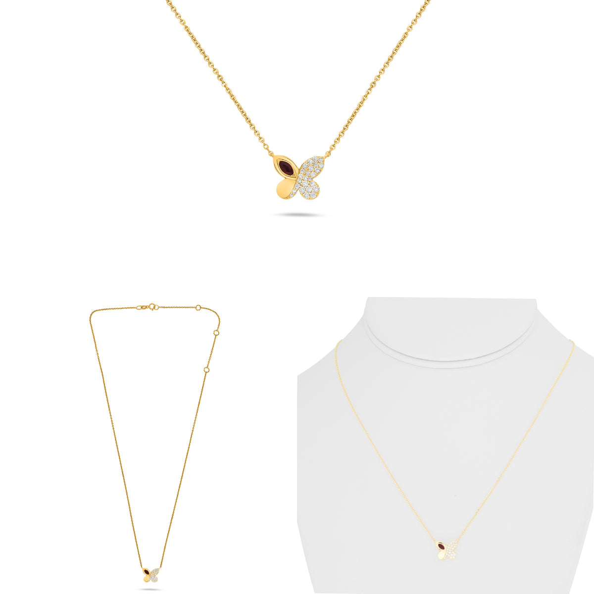 14K Yellow Gold Round Diamond Cluster Necklace