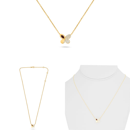 14K Yellow Gold Round Diamond Cluster Necklace