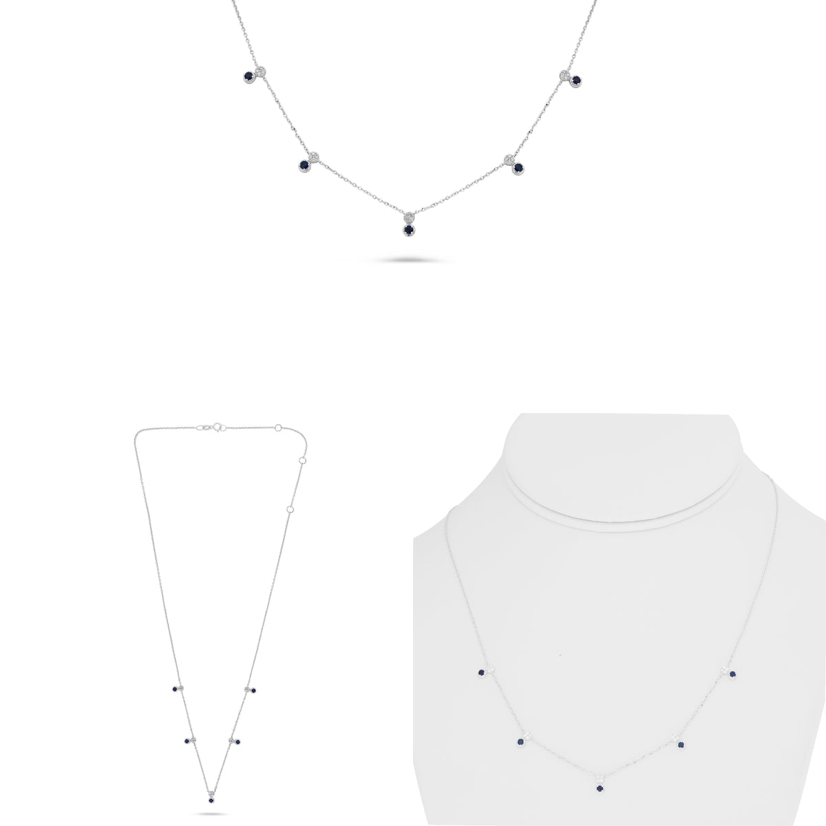 14K White Gold Round Sapphire Necklace