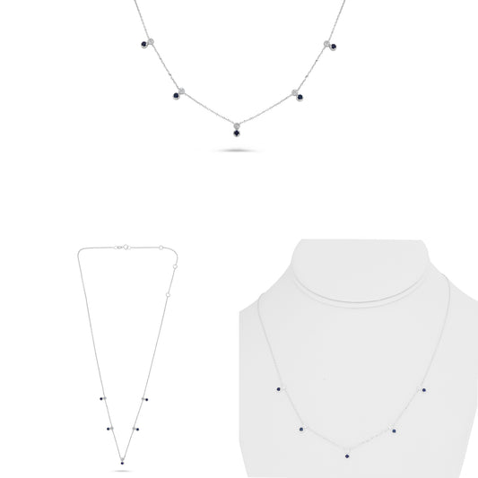 14K White Gold Round Sapphire Necklace