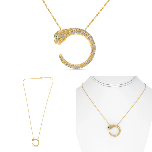 14K Yellow Gold Round Emerald Necklace
