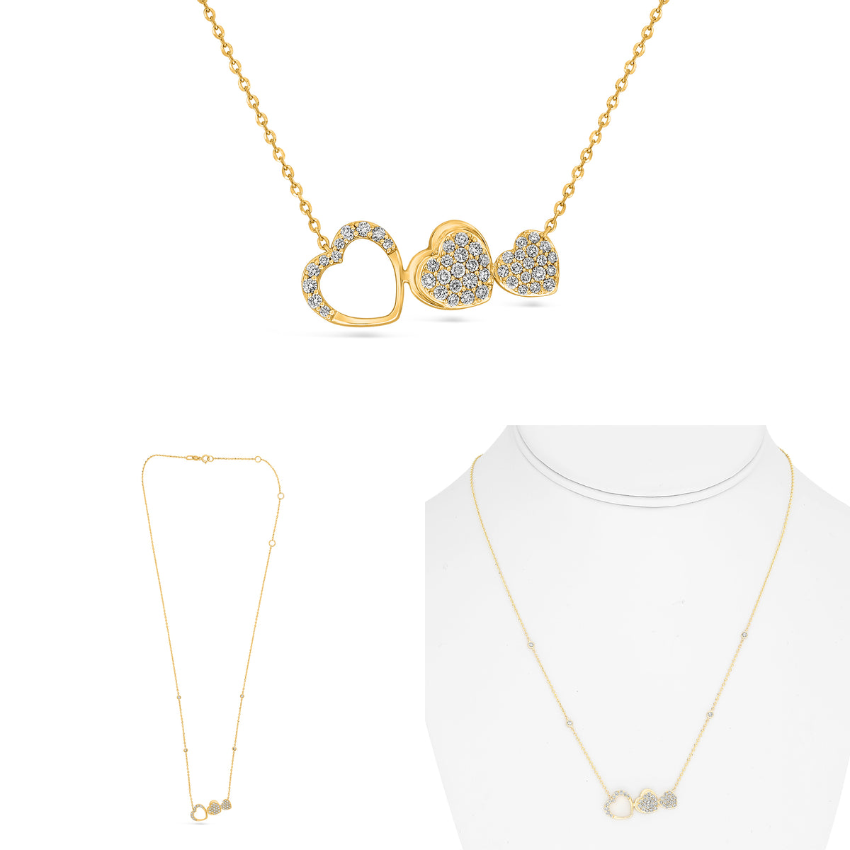 14K Yellow Gold Round Diamond Cluster Necklace