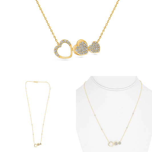 14K Yellow Gold Round Diamond Cluster Necklace