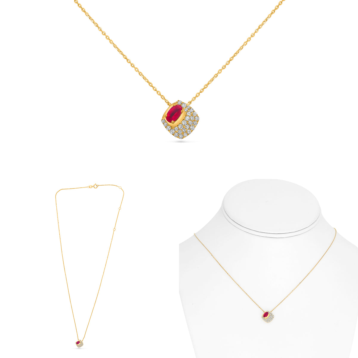 14K Yellow Gold Oval Ruby Necklace
