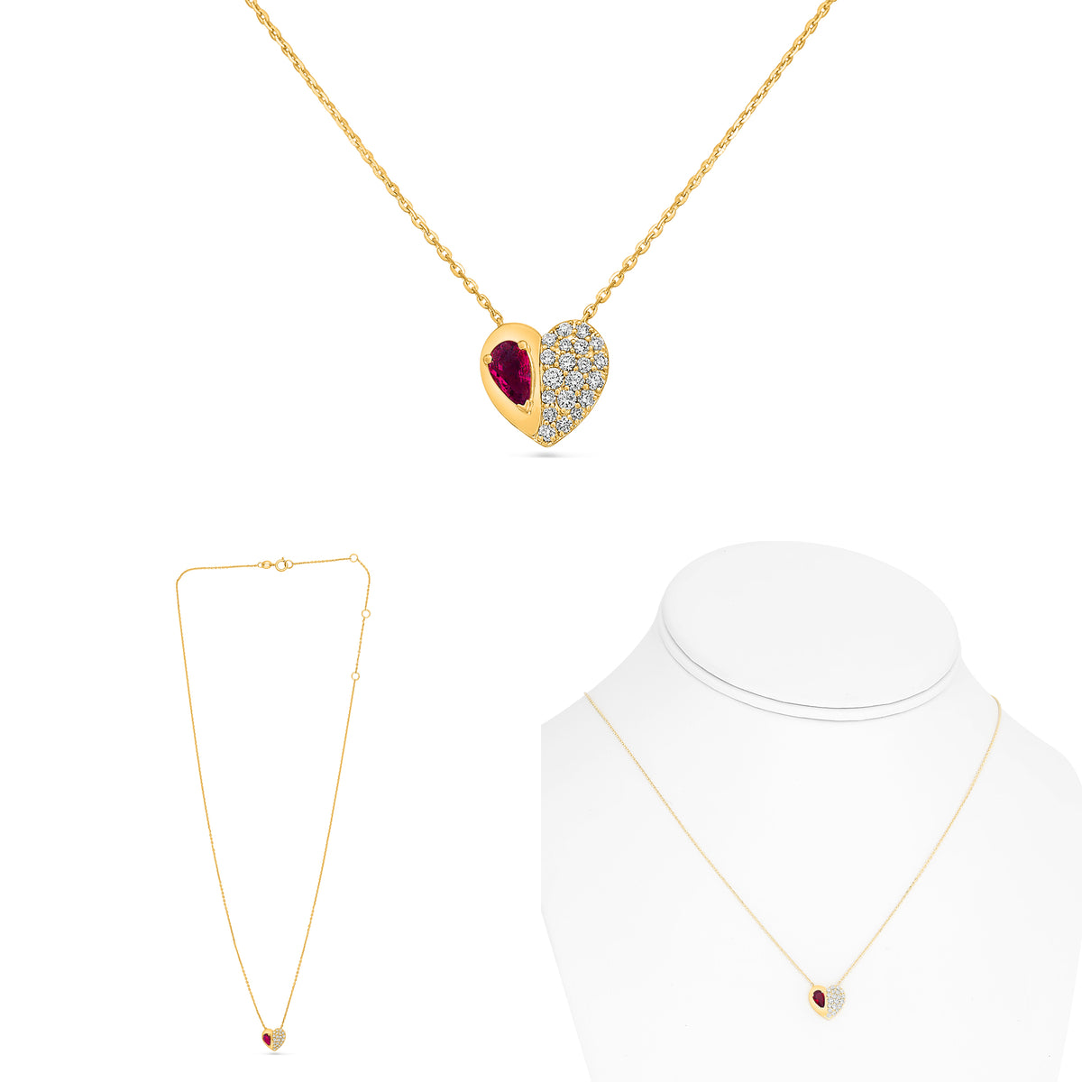 14K Yellow Gold Pear Ruby Necklace