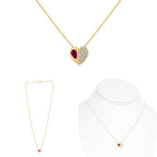 14K Yellow Gold Pear Ruby Necklace