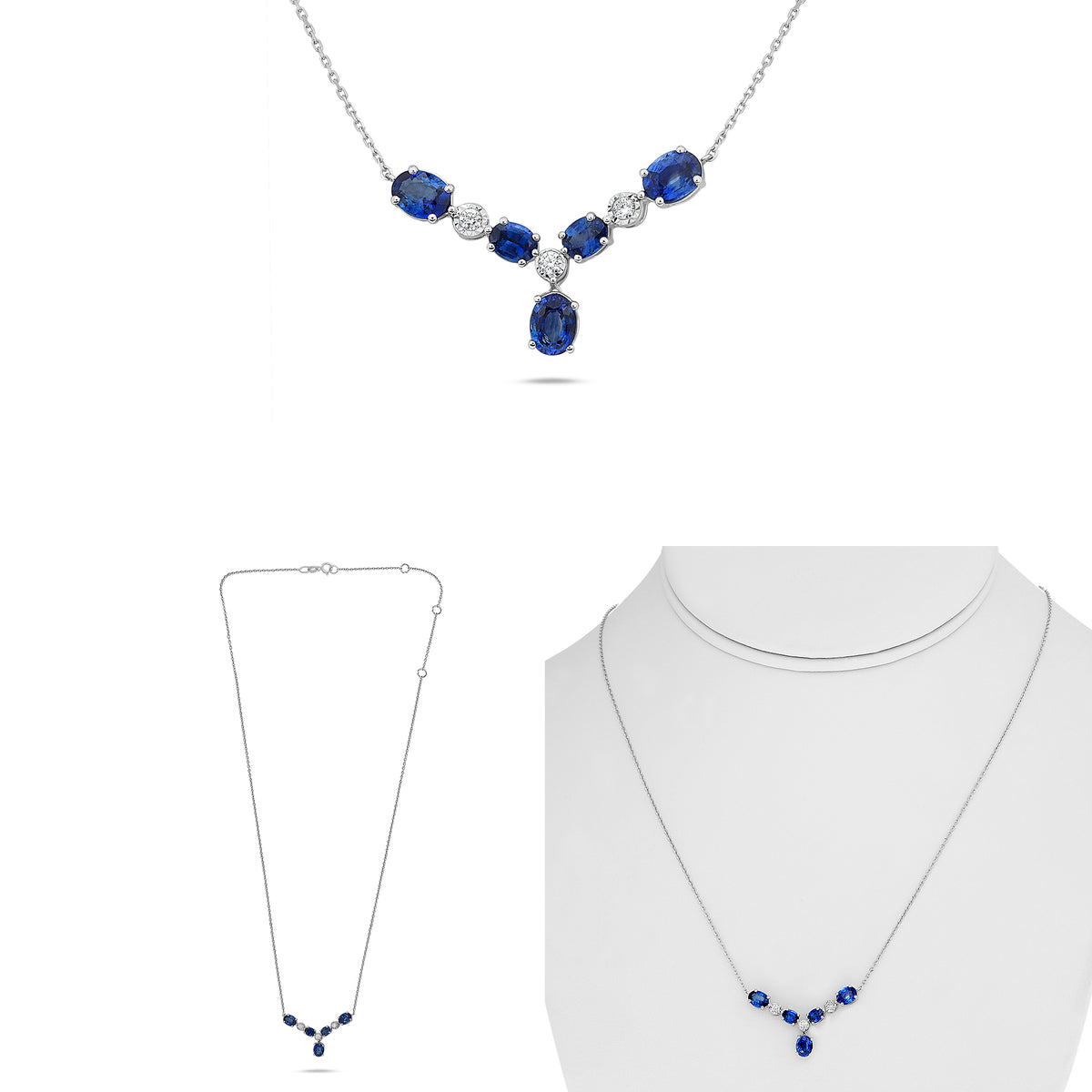 14K White Gold Oval Sapphire Necklace