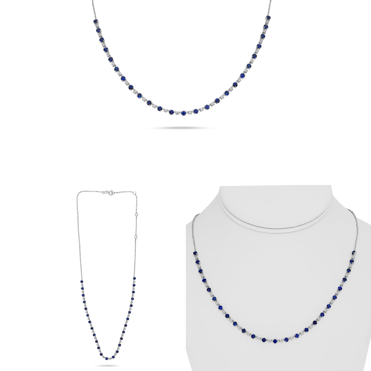 14K White Gold Round Sapphire Necklace