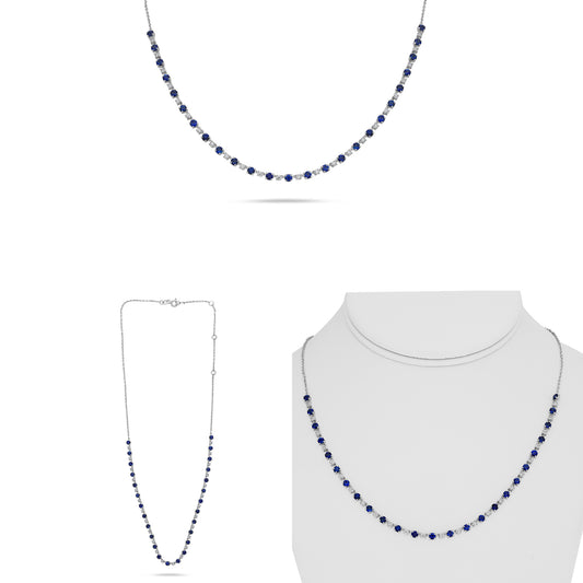 14K White Gold Round Sapphire Necklace