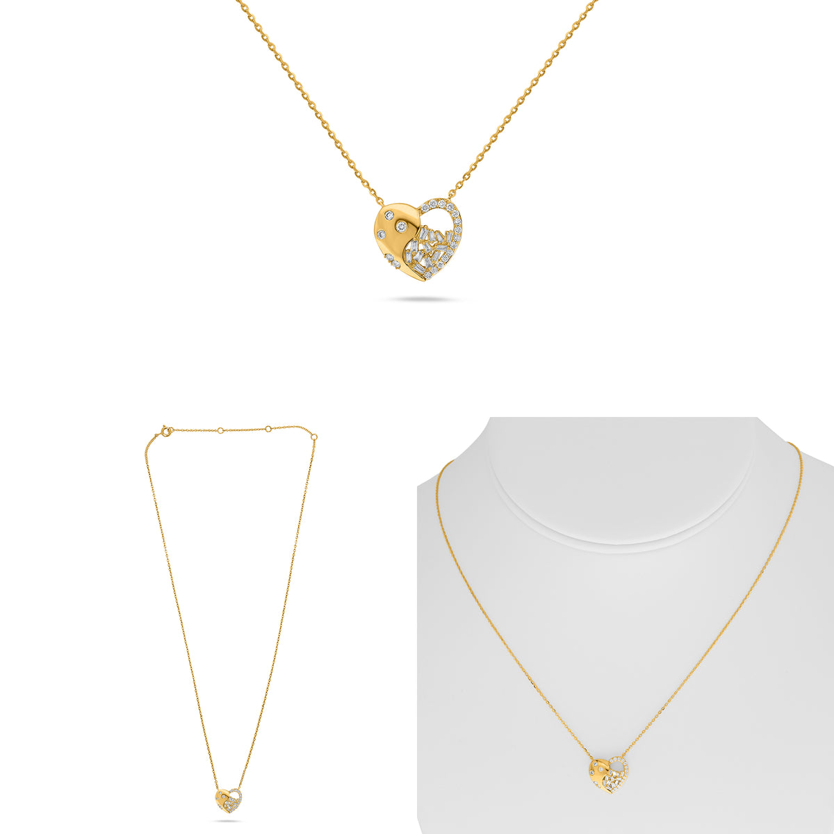 14K Yellow Gold Baguette Diamond Cluster Necklace