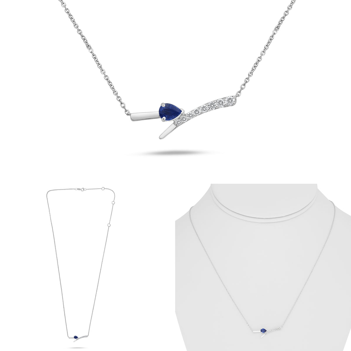 14K White Gold Pear Sapphire Necklace
