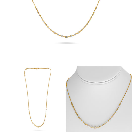 14K Yellow Gold Round Diamond Necklace