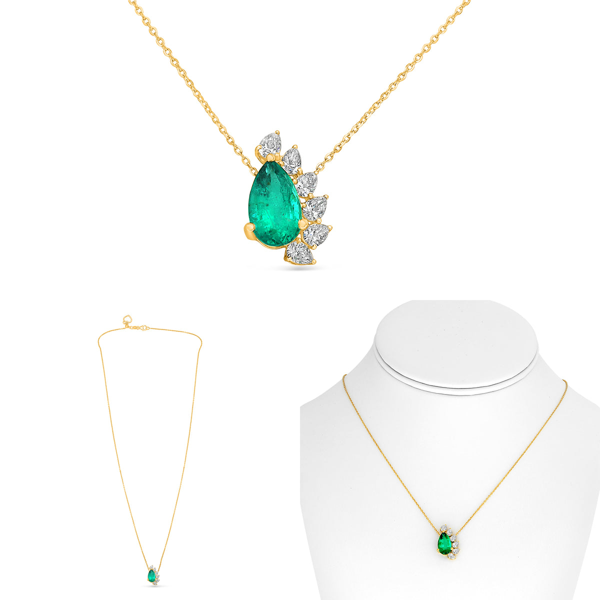 18K Yellow Gold Pear Emerald Necklace