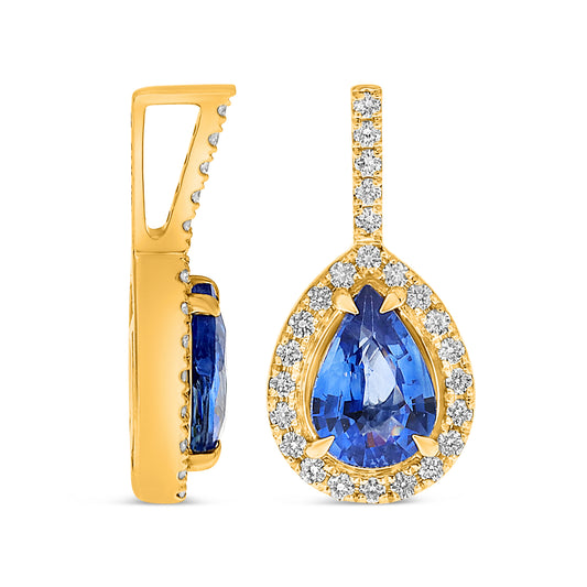 14K Yellow Gold Pear Sapphire Halo Pendant