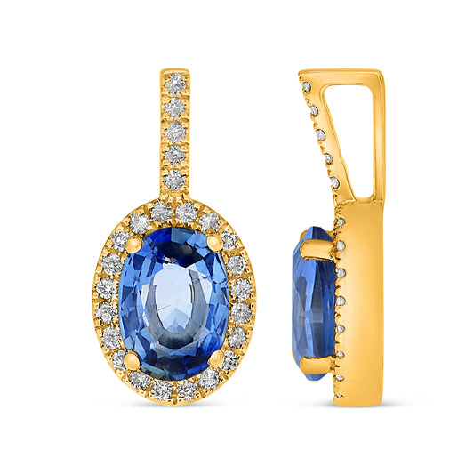 14K Yellow Gold Oval Sapphire Halo Pendant
