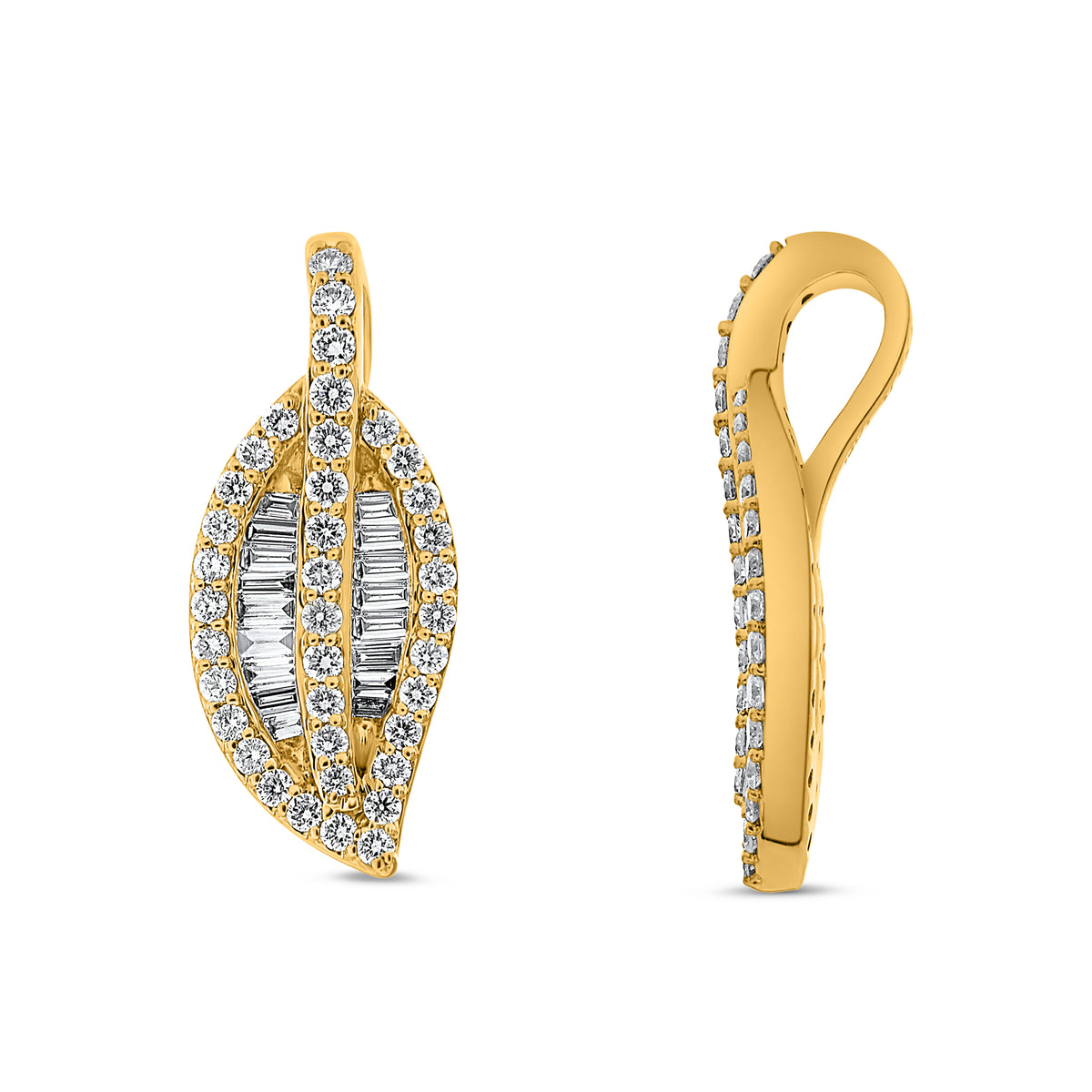 14K Yellow Gold Baguette Diamond Cluster Pendant
