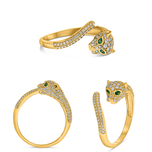 14K Yellow Gold Round Emerald Cluster Ring