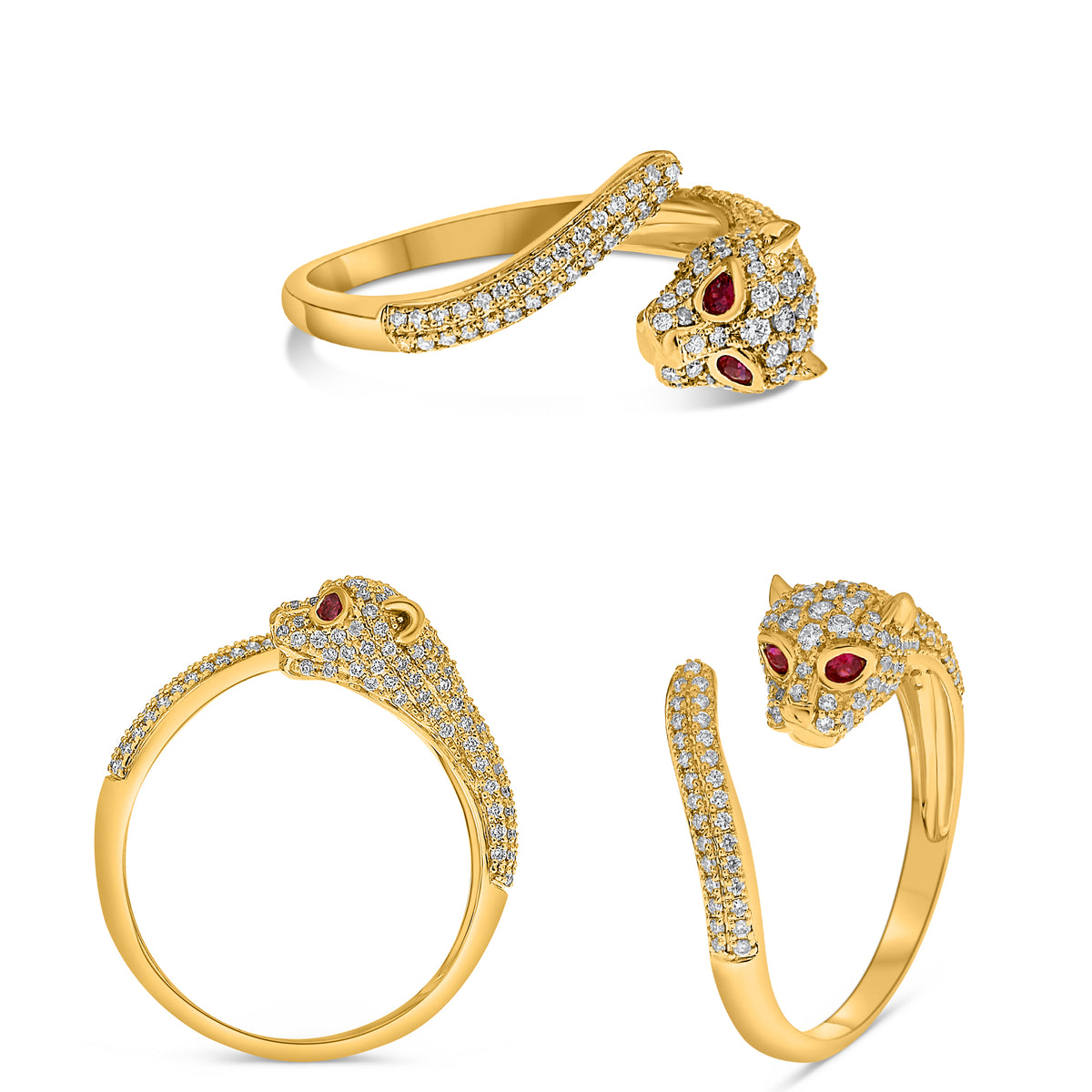 14K Yellow Gold Round Ruby Cluster Ring