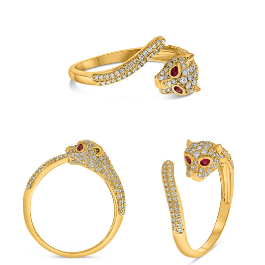 14K Yellow Gold Round Ruby Cluster Ring