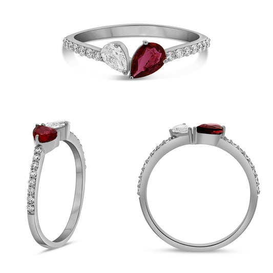 14K White Gold Pear Ruby Ring
