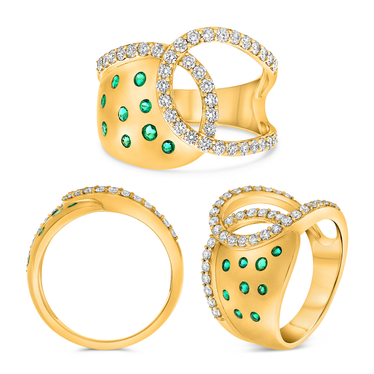 14K Yellow Gold Round Emerald Ring