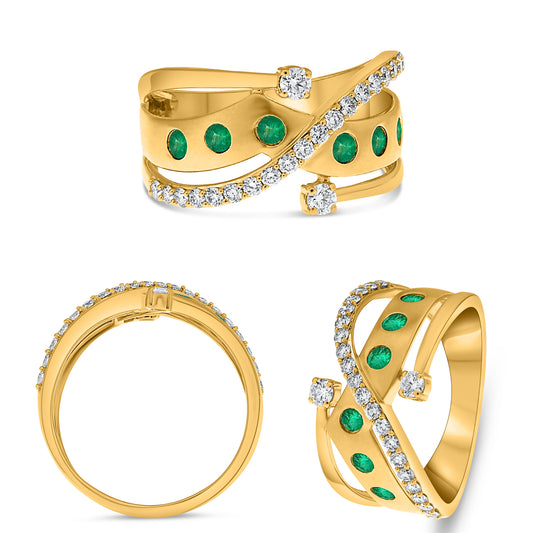 14K Yellow Gold Round Emerald Ring