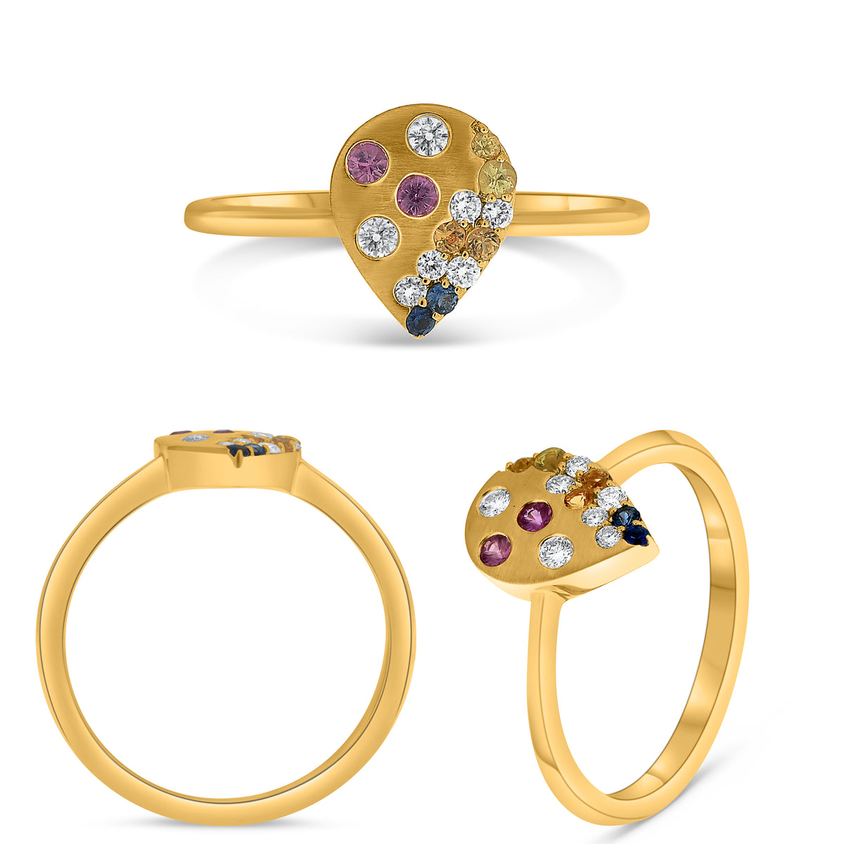 14K Yellow Gold Pear Diamond Cluster Ring