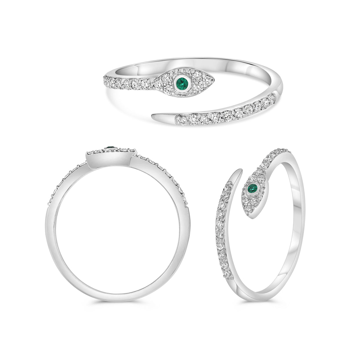 14K White Gold Round Emerald Ring