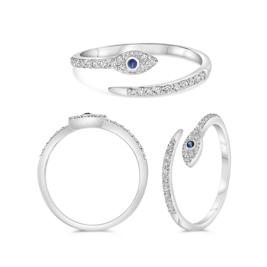 14K White Gold Round Sapphire Ring