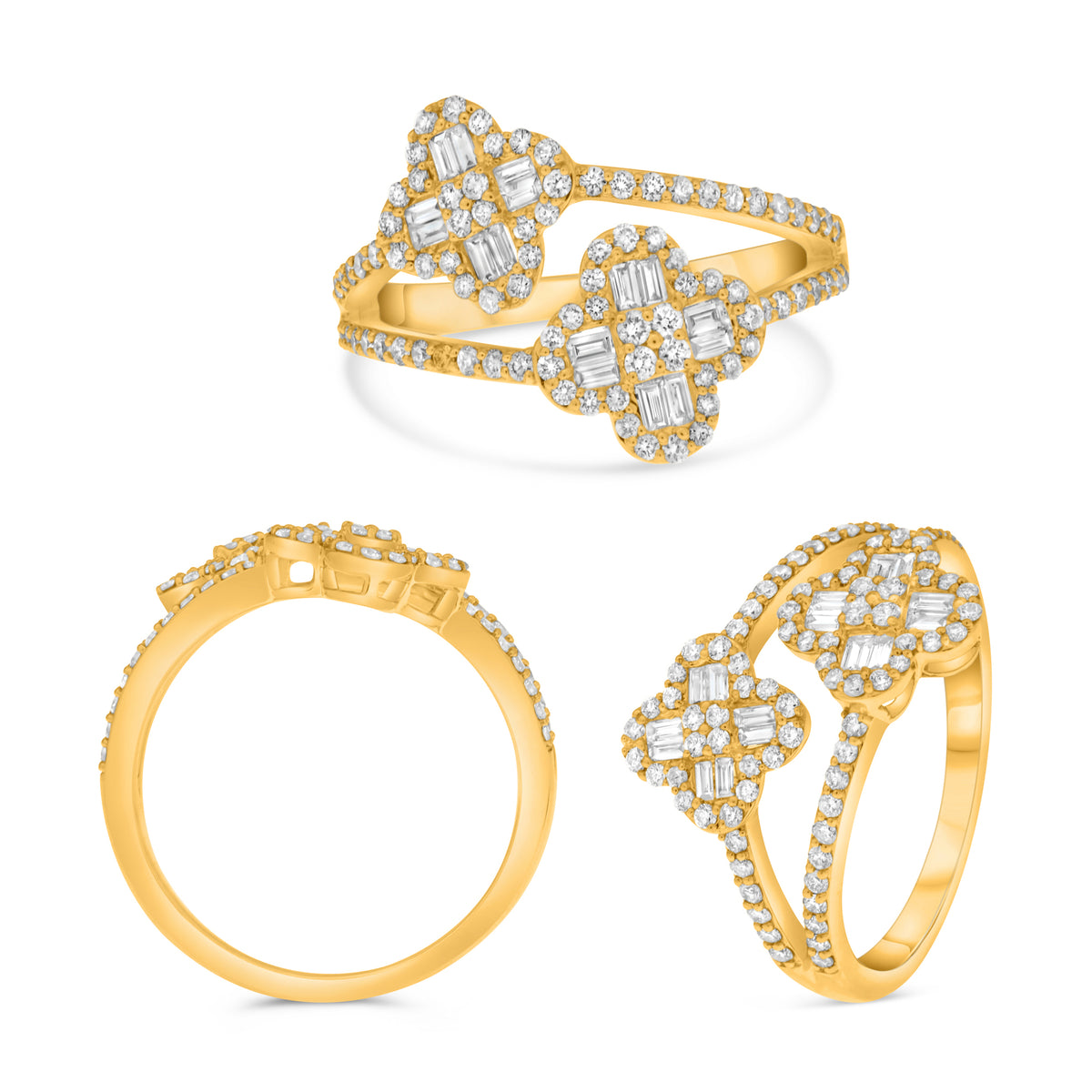14K Yellow Gold Baguette Diamond Cluster Ring