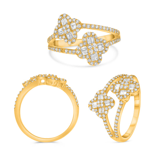 14K Yellow Gold Baguette Diamond Cluster Ring