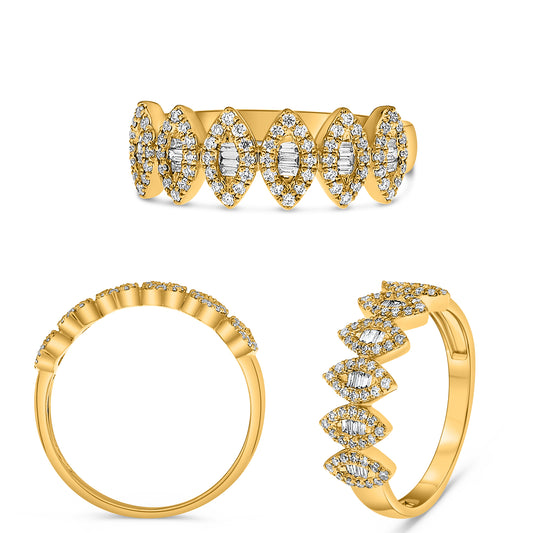 14K Yellow Gold Baguette Diamond Halo Ring