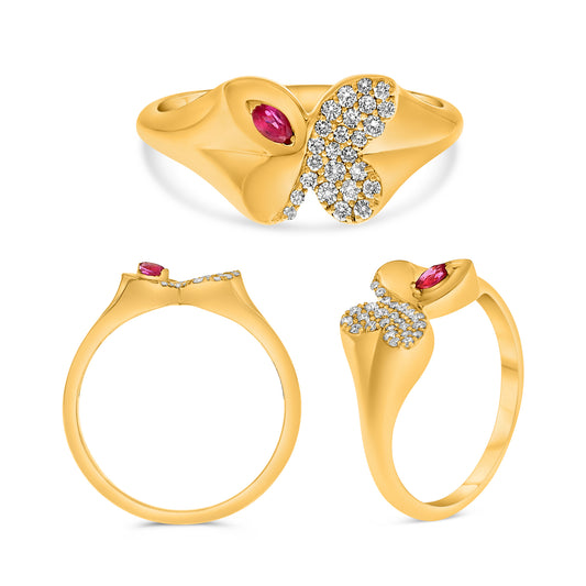 14K Yellow Gold Round Diamond Cluster Ring