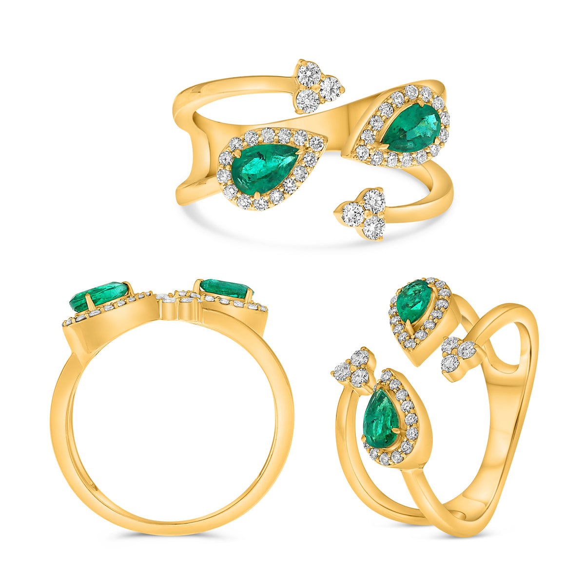 14K Yellow Gold Pear Emerald Ring