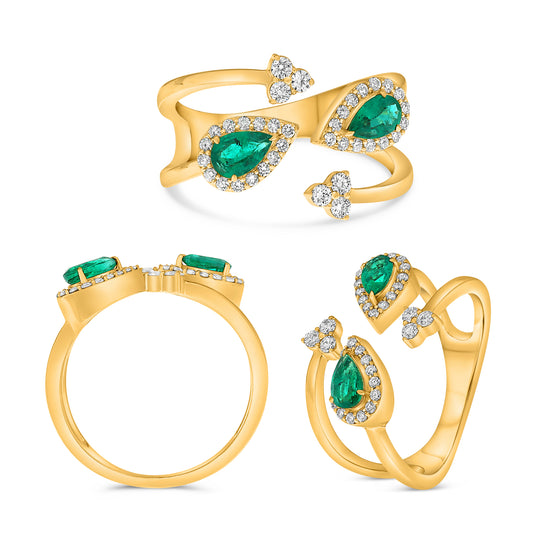 14K Yellow Gold Pear Emerald Ring