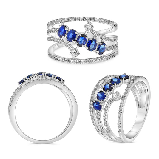 14K White Gold Oval Sapphire Ring