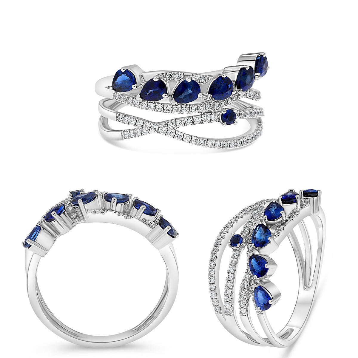 14K White Gold Pear Sapphire Ring