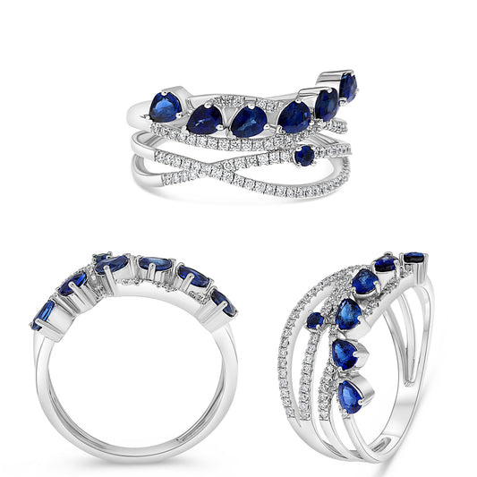 14K White Gold Pear Sapphire Ring