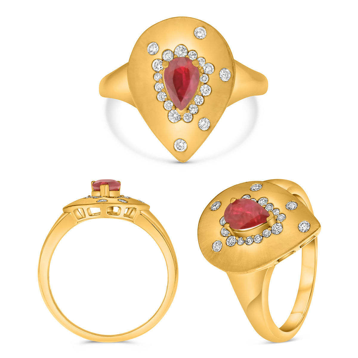 14K Yellow Gold Pear Ruby Ring