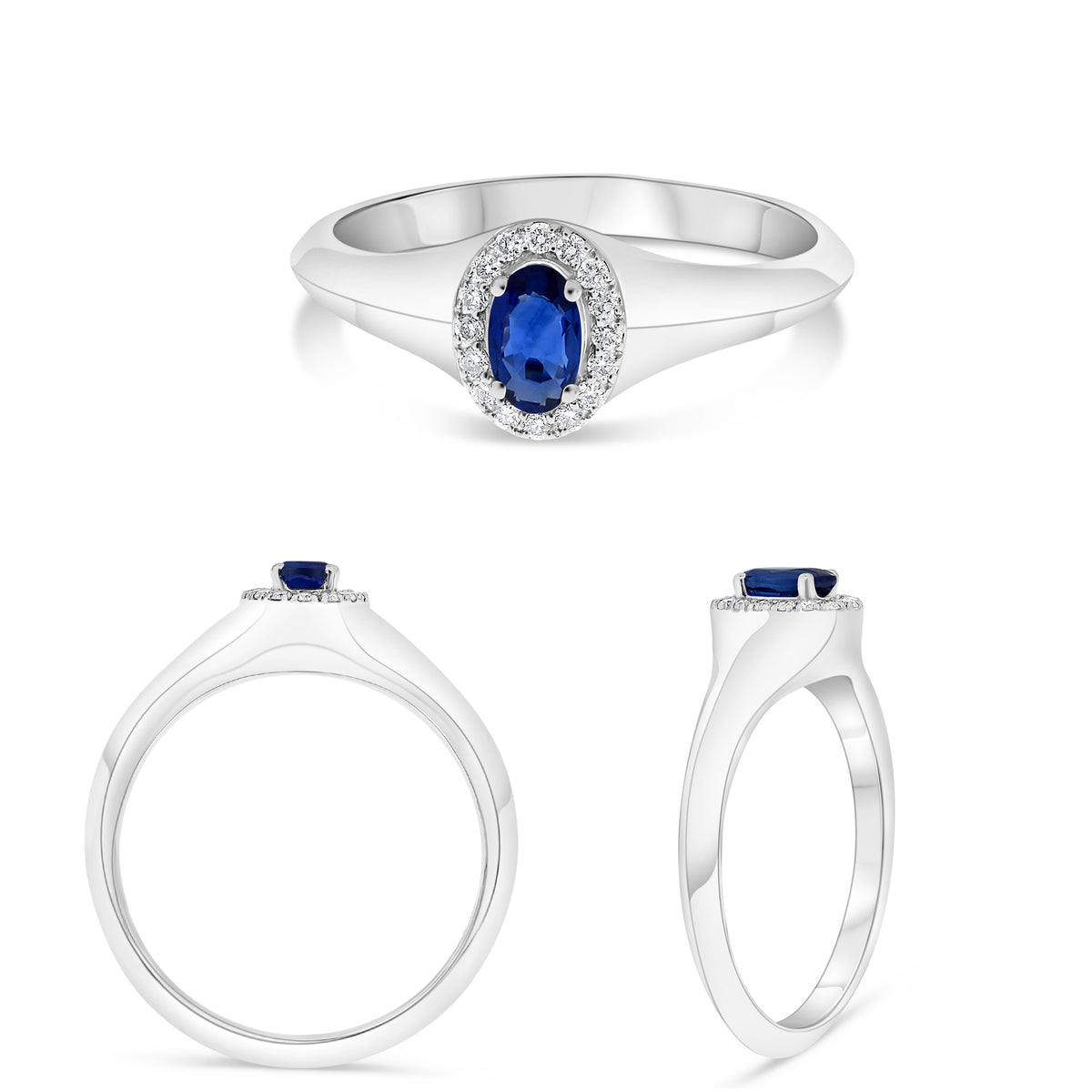 14K White Gold Oval Sapphire Halo Ring