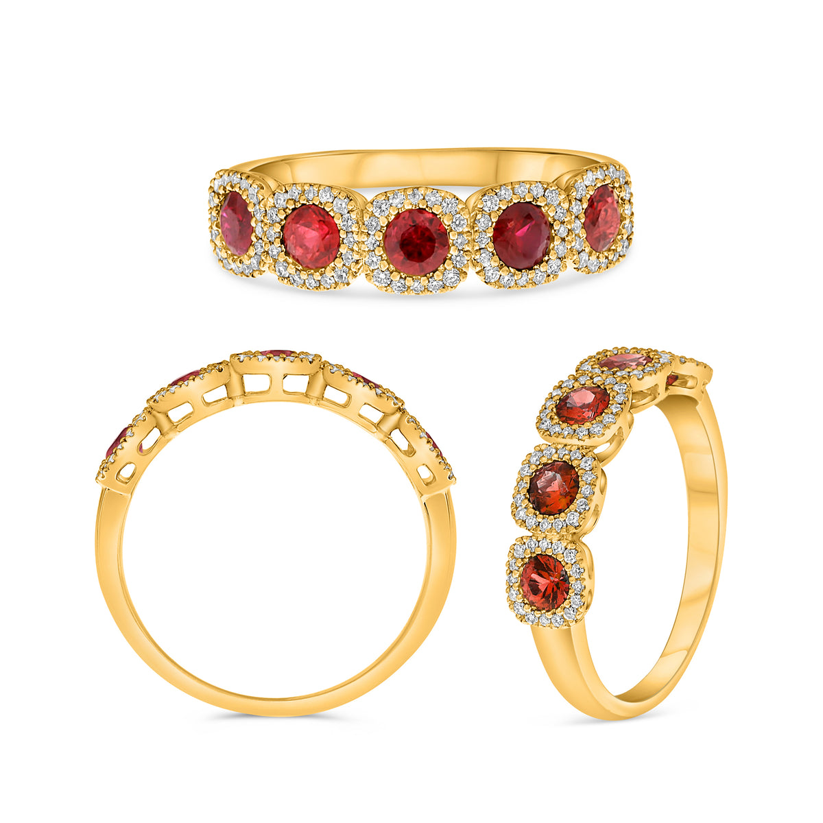 14K Yellow Gold Round Ruby Halo Ring