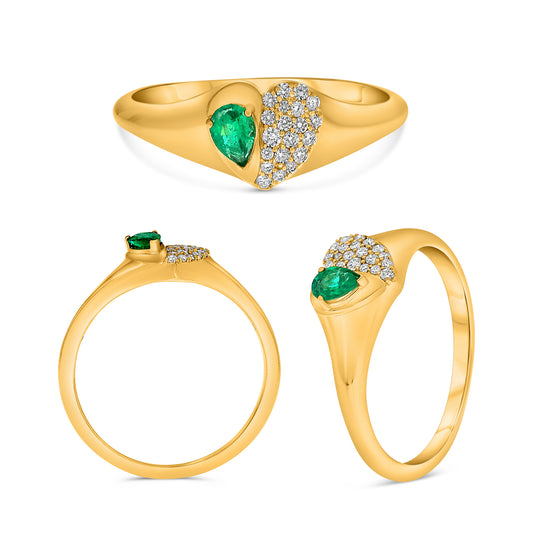 14K Yellow Gold Pear Emerald Cluster Ring