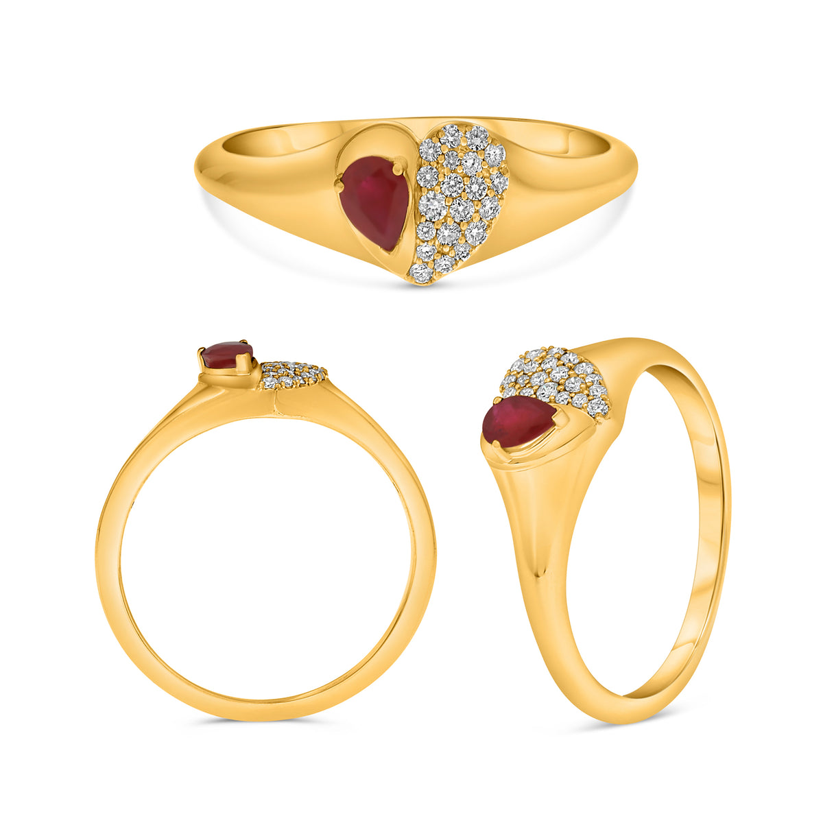14K Yellow Gold Pear Ruby Cluster Ring