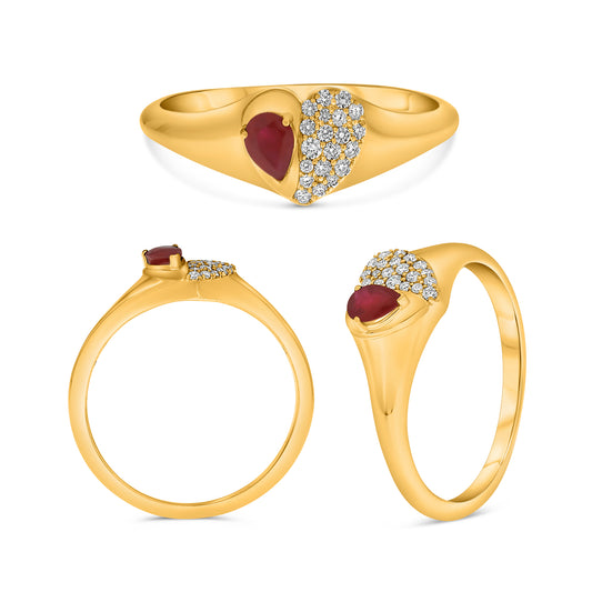 14K Yellow Gold Pear Ruby Cluster Ring